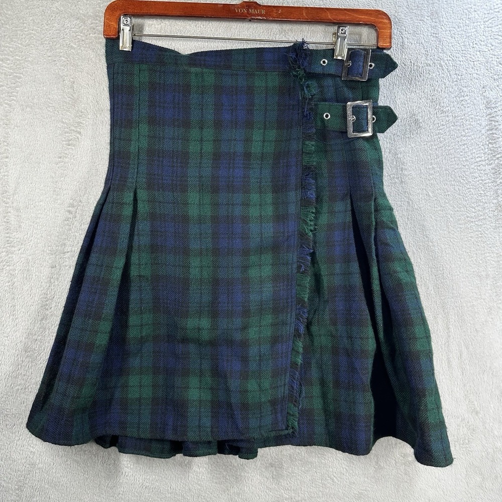 Poizen Industries Black Watch Plaid Skirt Sz S‎ Green Blue Goth Punk Emo